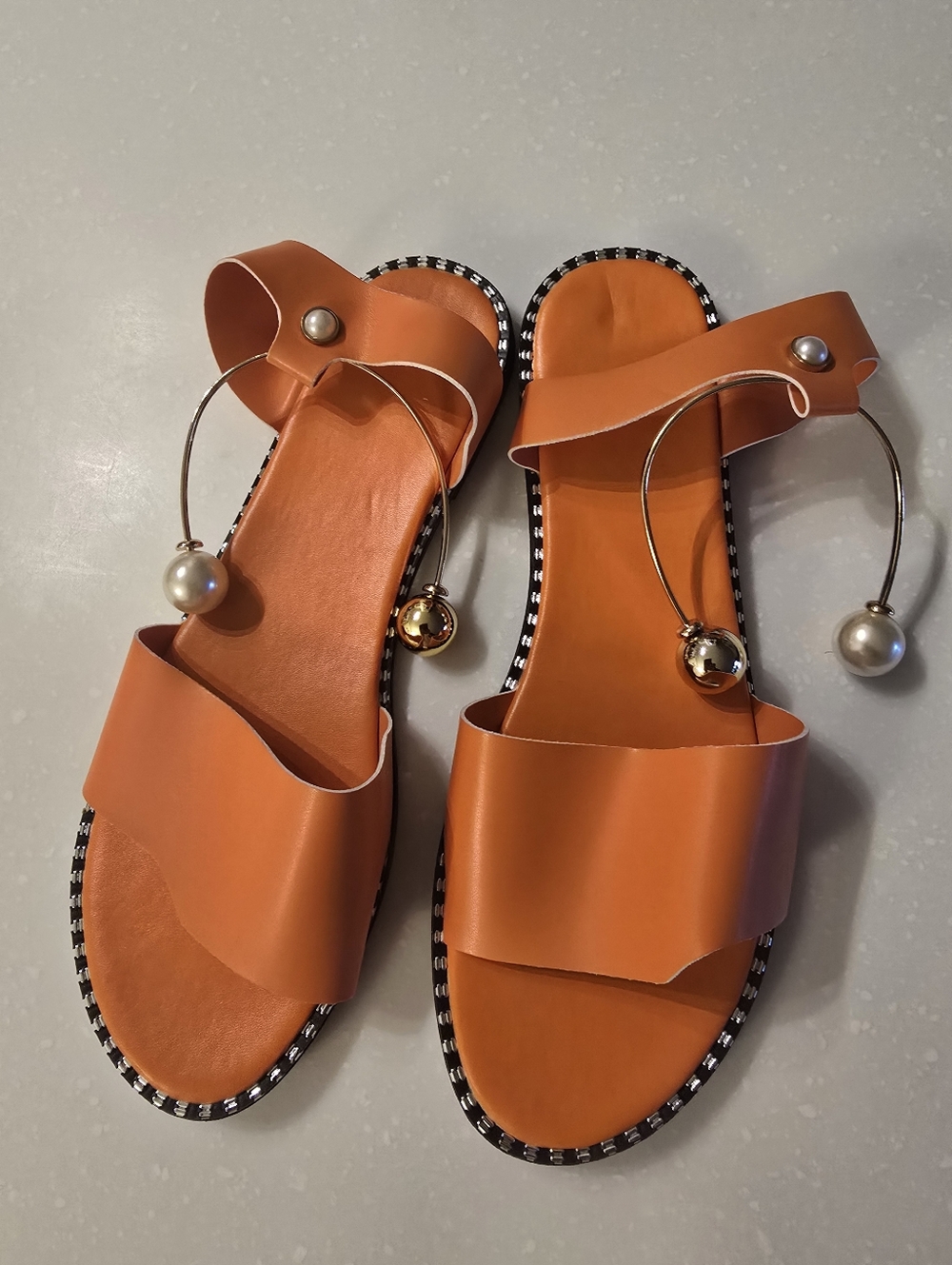SHEIN Orange Pearl & Gold Hoop Slide Sandals